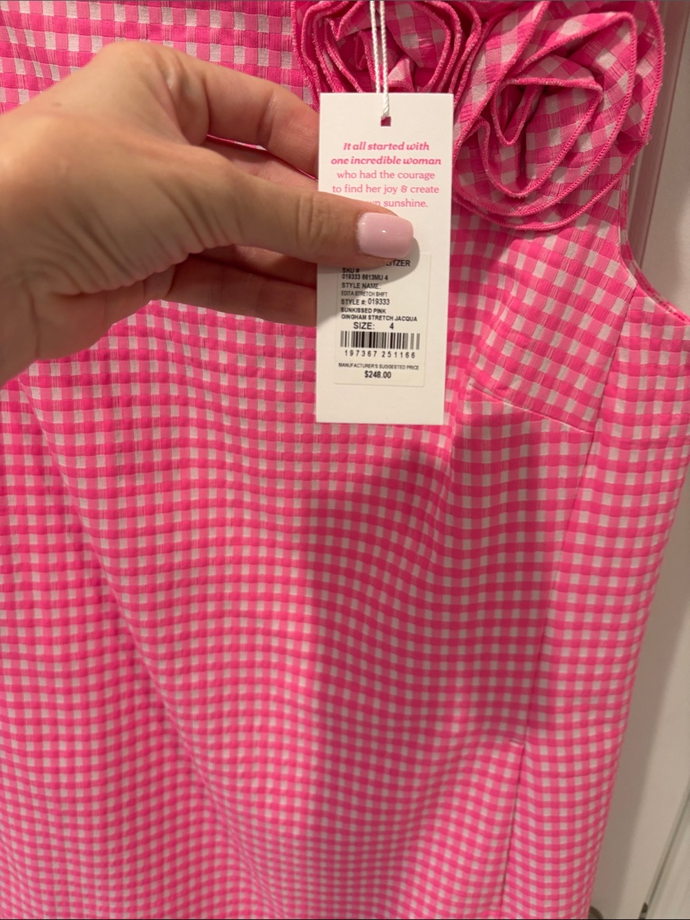 Lilly Pulitzer Pink Gingham Sleeveless Shift with Rosette Accents - Picture 2 of 4